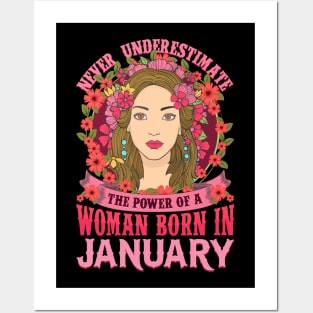 Never Underestimate Power Woman Born in January Posters and Art